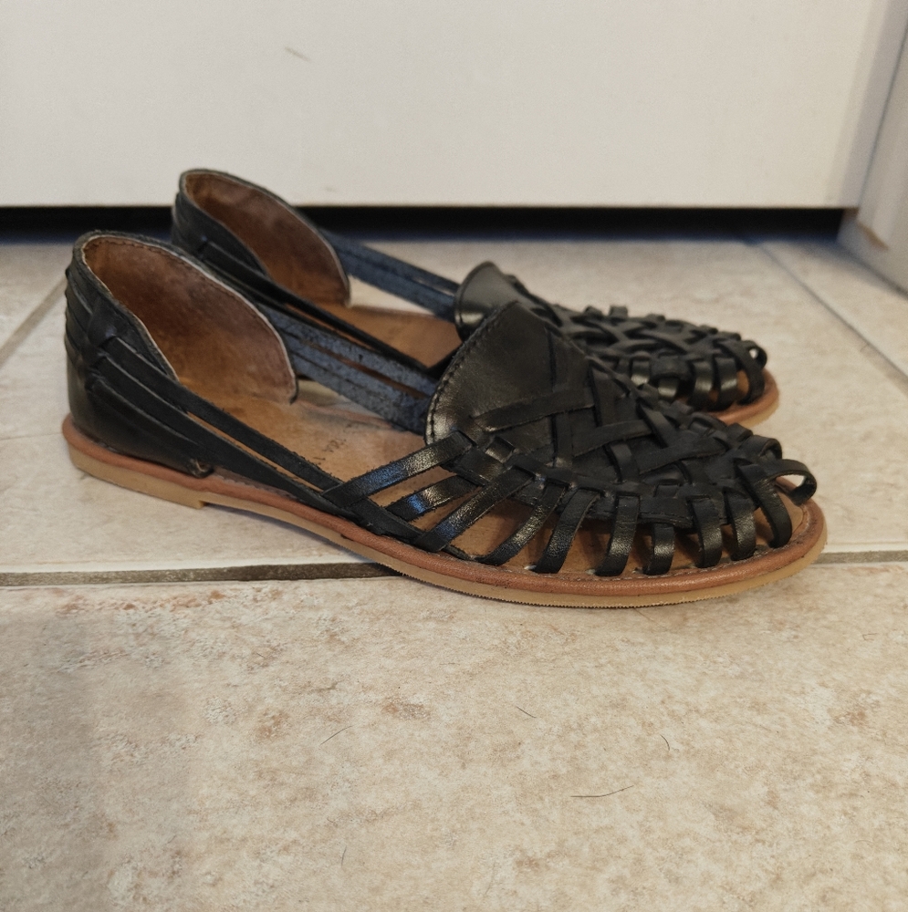 Black Leather Women's Huarache Sandals